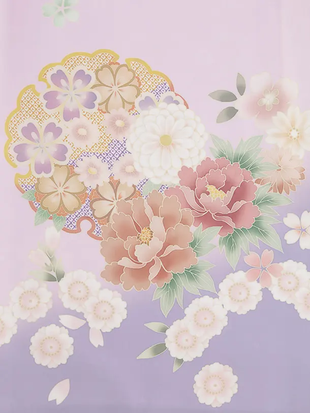 訪問着tQ1531 式部浪漫 ラベンダー 雪輪に花