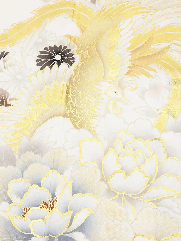 訪問着t1537 白地　牡丹に鳳凰