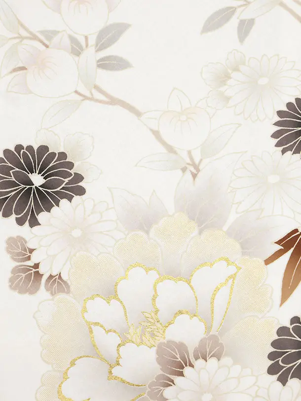 訪問着t1537 白地　牡丹に鳳凰