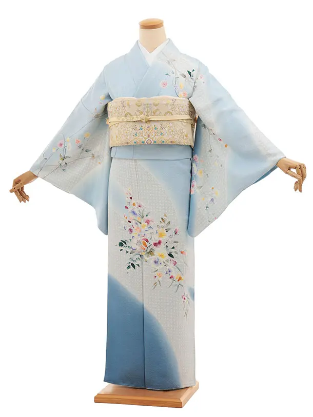 訪問着t1539 青柳 謹製 絞麗舎 水色