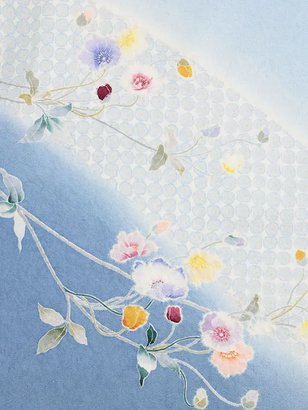 訪問着t1539 青柳 謹製 絞麗舎 水色