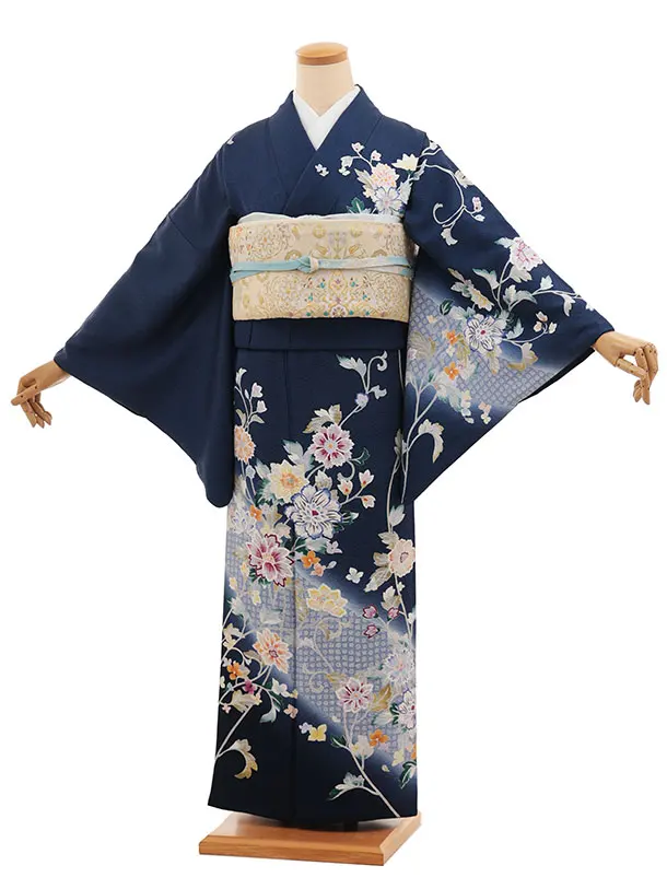 訪問着t1540 青柳 謹製 絞麗舎 紺