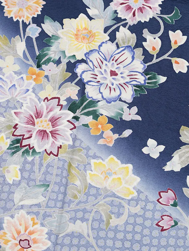 訪問着t1540 青柳 謹製 絞麗舎 紺