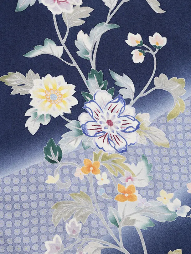 訪問着t1540 青柳 謹製 絞麗舎 紺