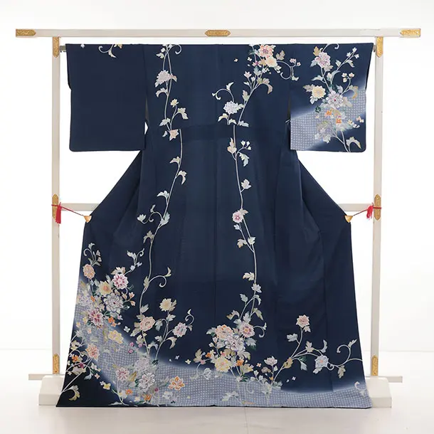 訪問着t1540 青柳 謹製 絞麗舎 紺