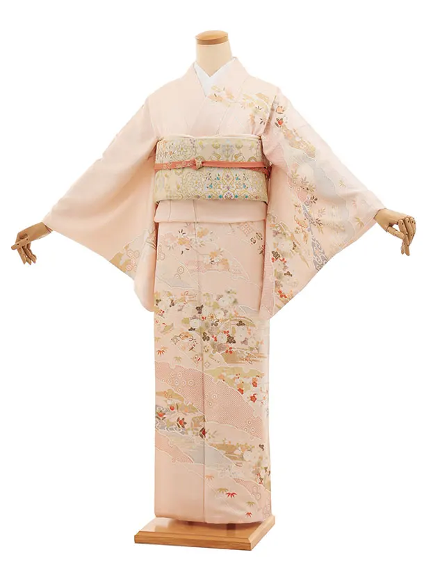 訪問着t1541 サーモンピンク 雪輪に吉祥文様