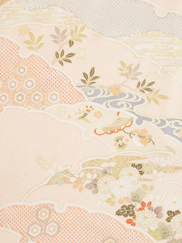 訪問着t1541 サーモンピンク 雪輪に吉祥文様