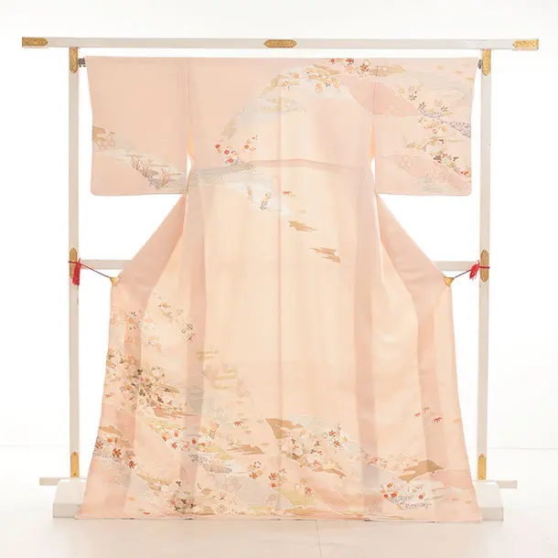 訪問着t1541 サーモンピンク 雪輪に吉祥文様