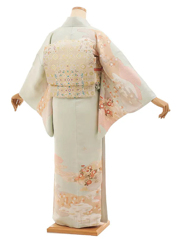 訪問着t1542 薄ミント 雲霞に菊
