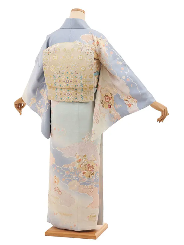 訪問着t1543 ペールブルー 雲取り雪輪菊