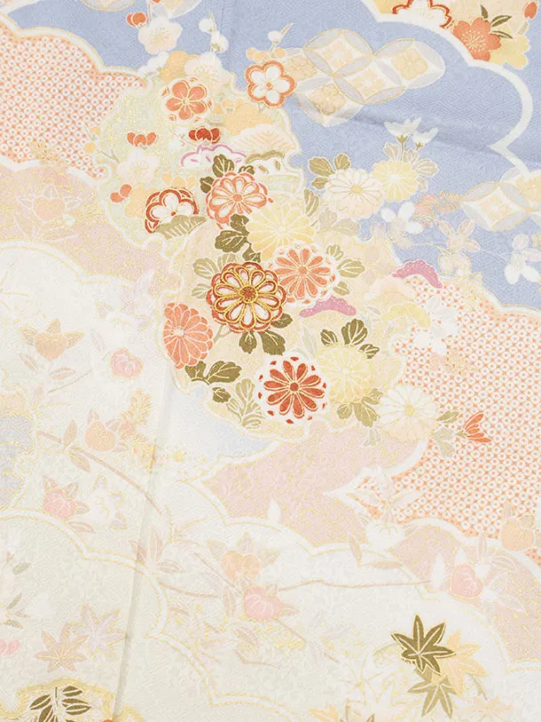 訪問着t1543 ペールブルー 雲取り雪輪菊