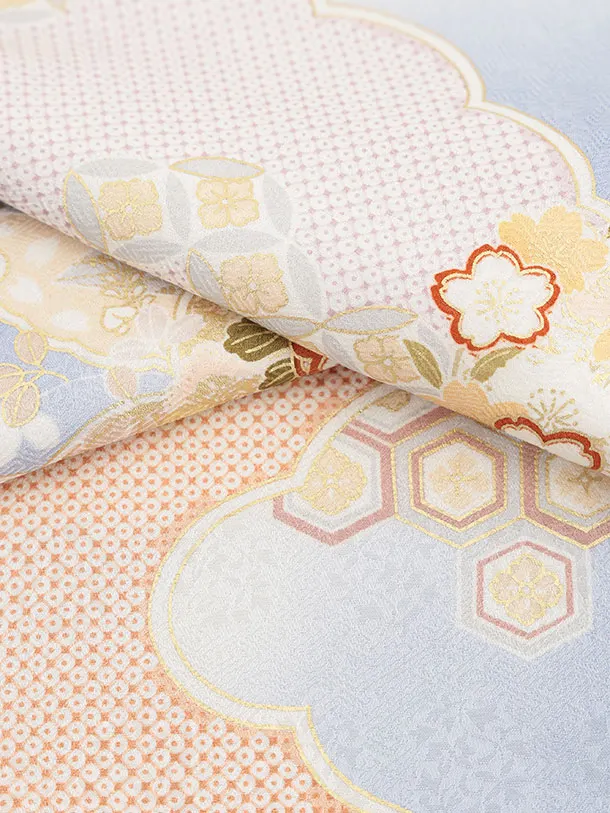 訪問着t1543 ペールブルー 雲取り雪輪菊