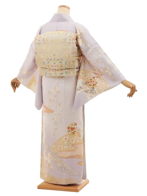 訪問着t1544 ラベンダー 流水雪輪四季花