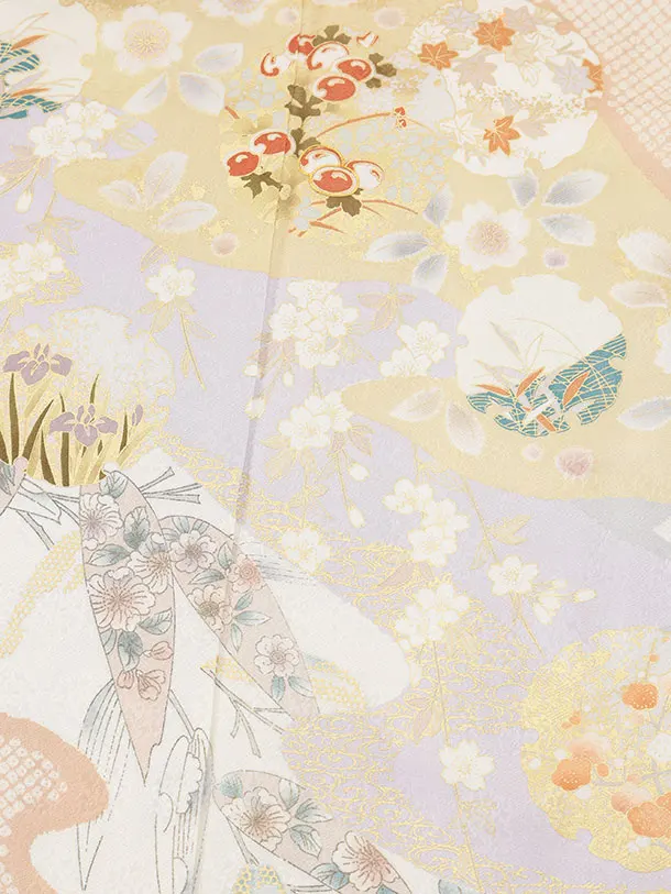 訪問着t1544 ラベンダー 流水雪輪四季花