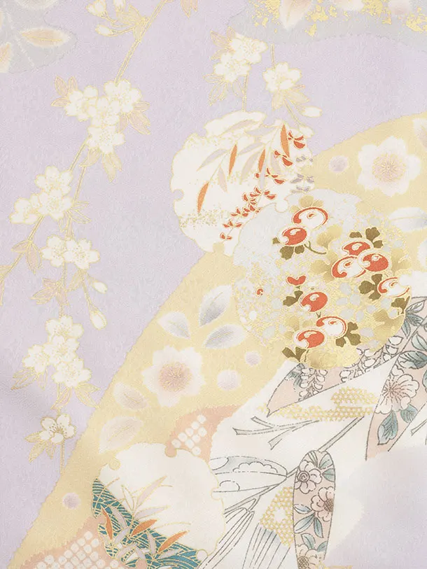 訪問着t1544 ラベンダー 流水雪輪四季花