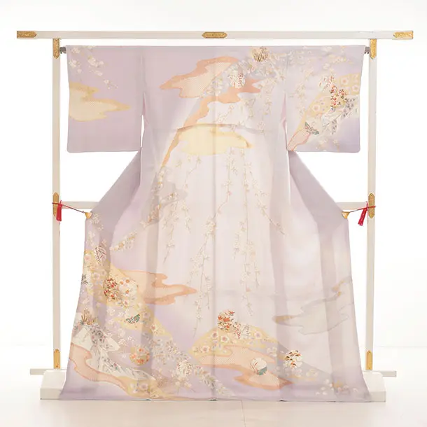 訪問着t1544 ラベンダー 流水雪輪四季花