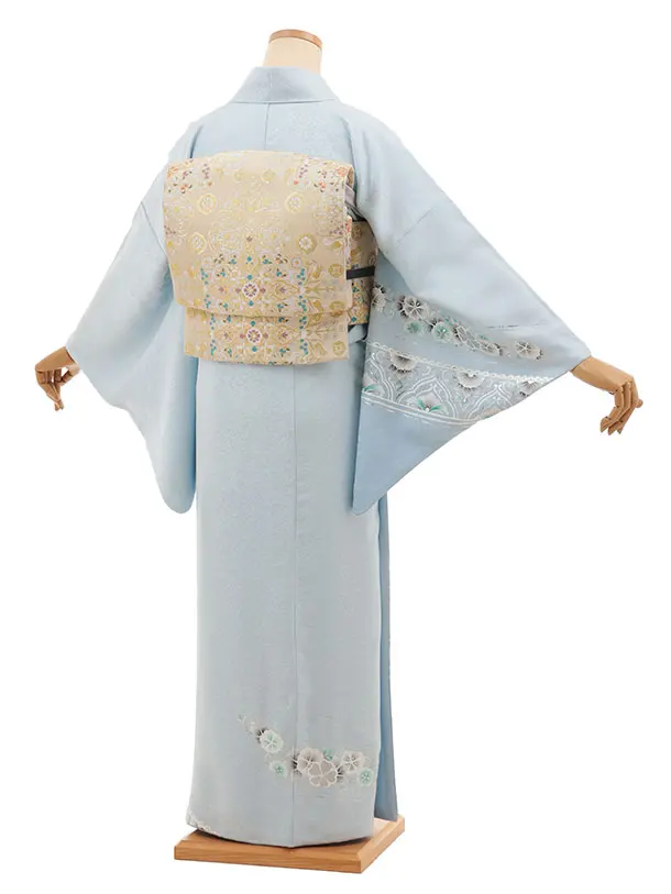 訪問着t1546 水色 銀彩 花流し