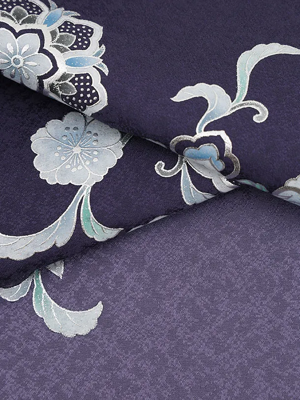 訪問着t1549 紫地 銀彩 唐花