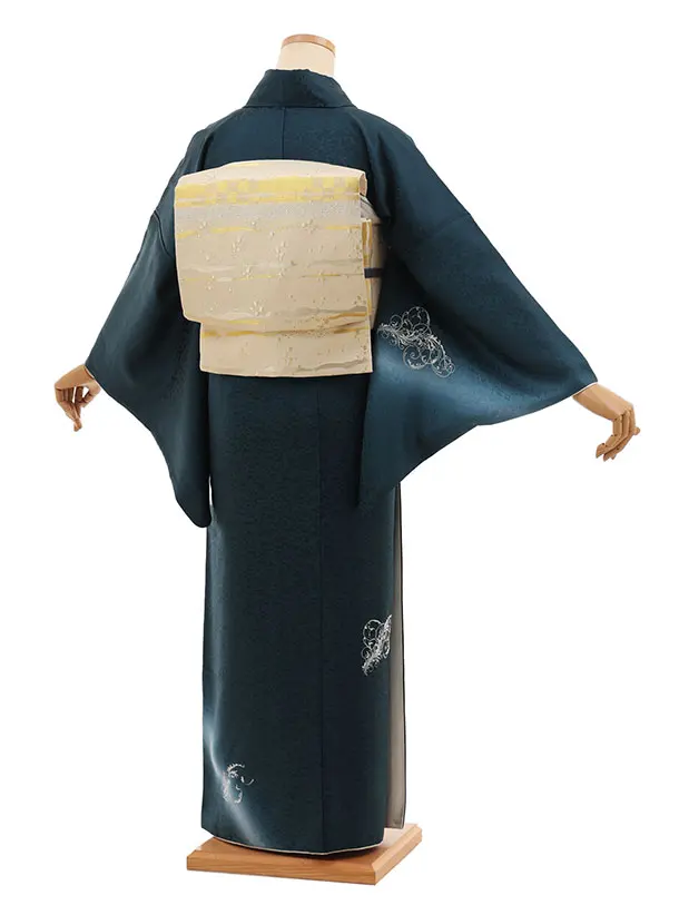 訪問着t1551 青緑地 刺繍 唐草