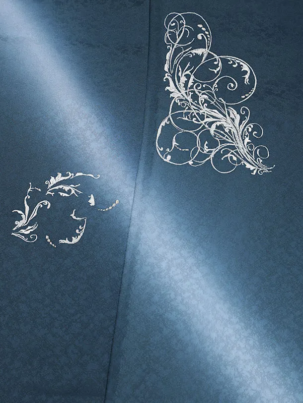 訪問着t1551 青緑地 刺繍 唐草