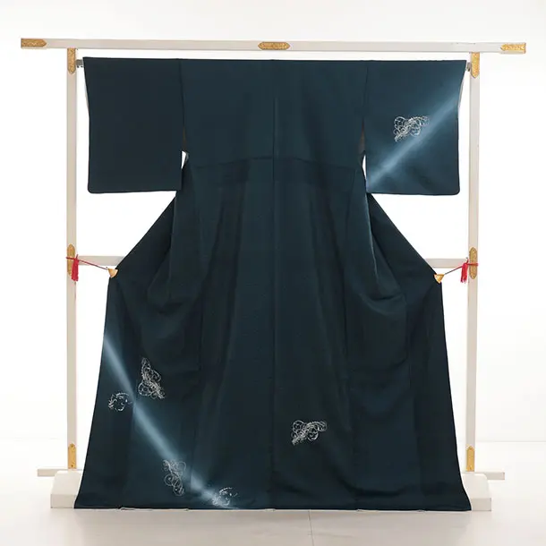 訪問着t1551 青緑地 刺繍 唐草