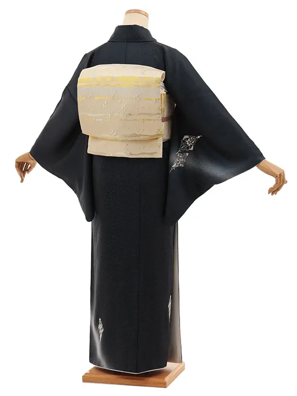 訪問着t1554 チャコールグレー 刺繍 更紗