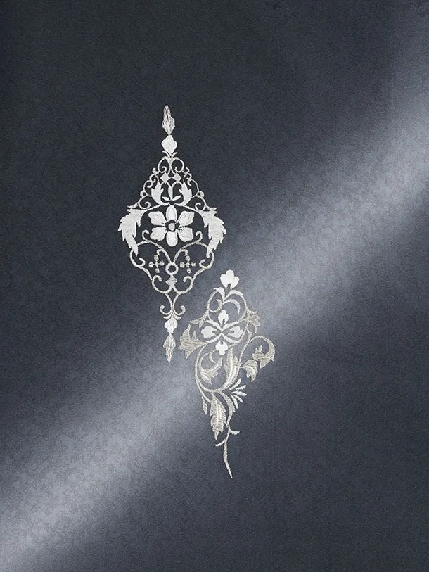 訪問着t1554 チャコールグレー 刺繍 更紗