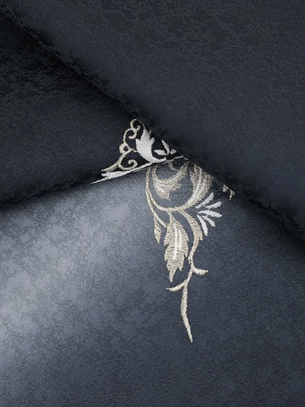 訪問着t1554 チャコールグレー 刺繍 更紗