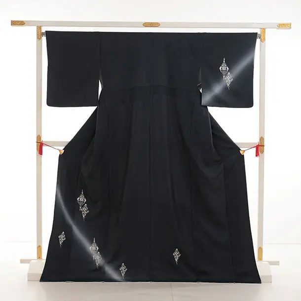 訪問着t1554 チャコールグレー 刺繍 更紗