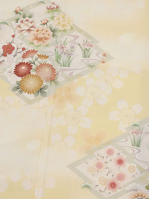 訪問着t1565  華徒然 クリーム 松皮菱に花(S)