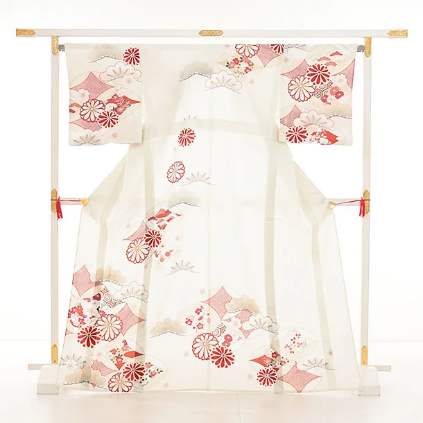 訪問着tt1567  紅一点 ベージュ 七宝に菊(トールサイズ)