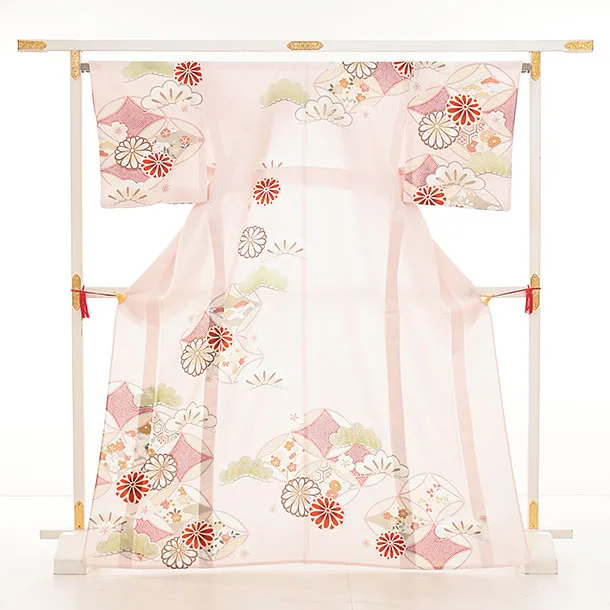 訪問着tt1569  紅一点 ピンク 七宝に菊(トールサイズ)