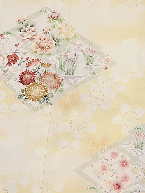 訪問着tt1571  華徒然 クリーム 松皮菱に花(トールサイズ)