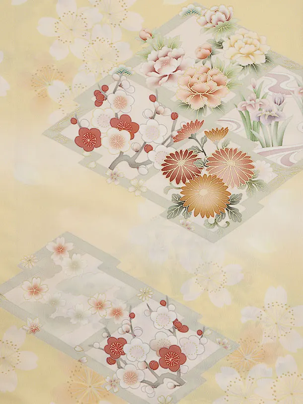 訪問着tt1571  華徒然 クリーム 松皮菱に花(トールサイズ)