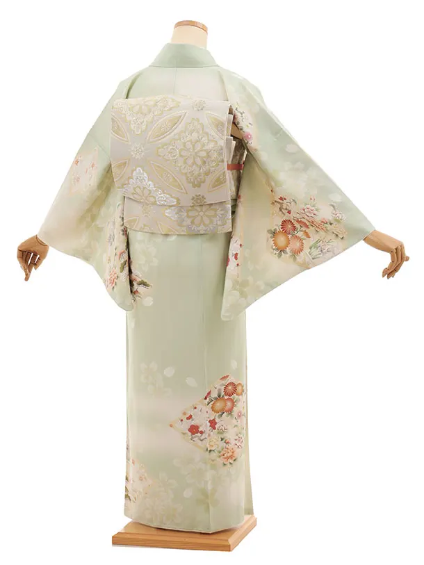 訪問着tt1576  華徒然 ヒワ色 松皮菱に花(トールサイズ)