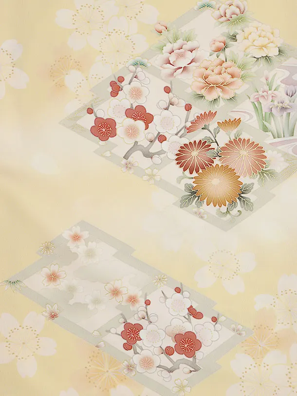 訪問着tt1577  華徒然 クリーム 松皮菱に花(トールサイズ)