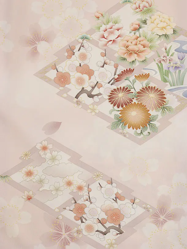 訪問着tt1578  華徒然 ピンク 松皮菱に花(トールサイズ)