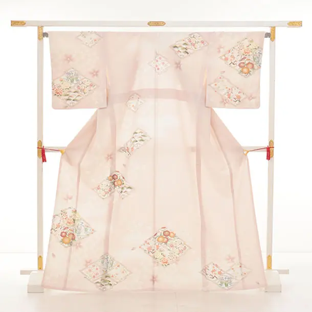 訪問着tt1578  華徒然 ピンク 松皮菱に花(トールサイズ)