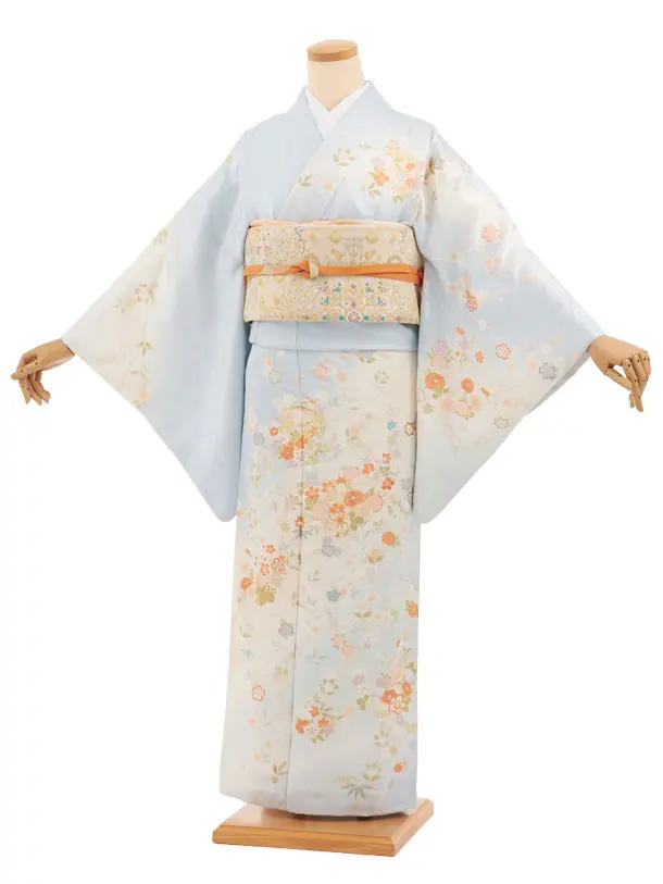 訪問着t1579 水色 桜に花紋