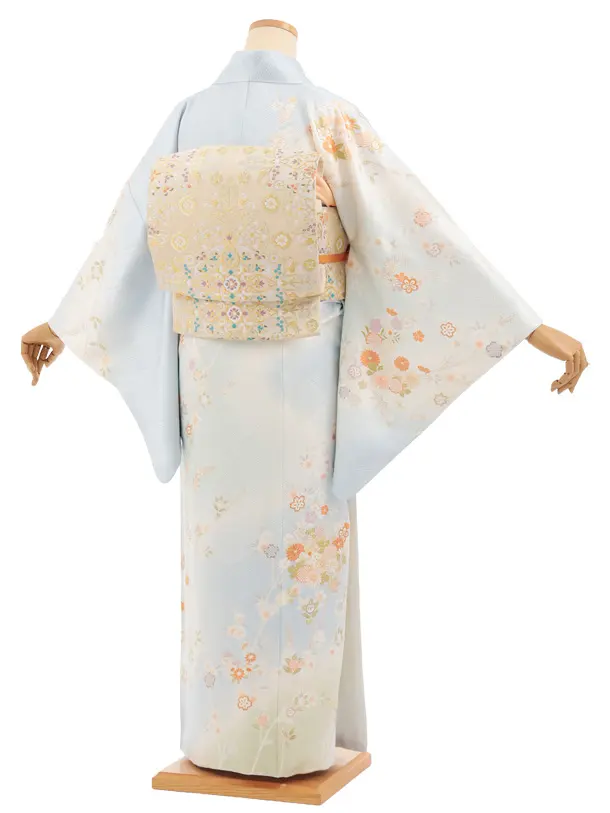 訪問着t1579 水色 桜に花紋