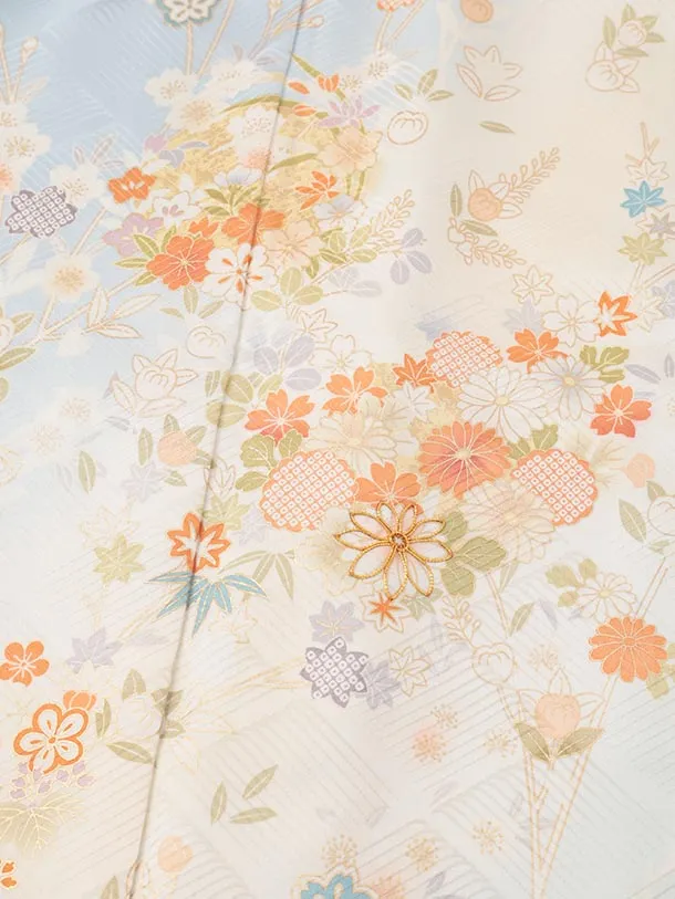 訪問着t1579 水色 桜に花紋