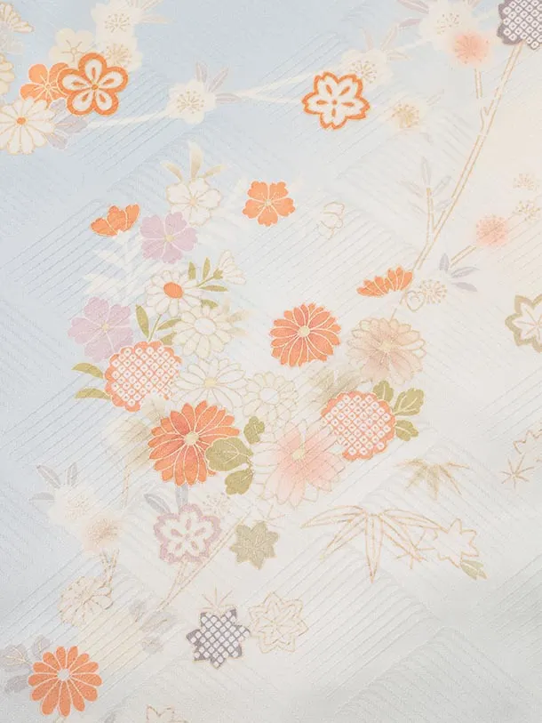 訪問着t1579 水色 桜に花紋