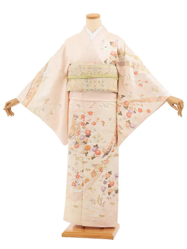 訪問着t1582 薄ピンク 熨斗几帳花