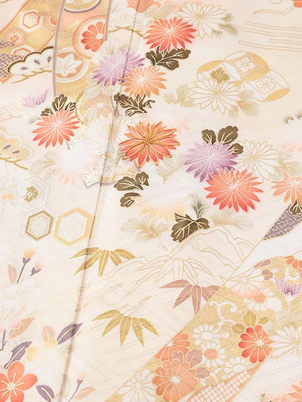 訪問着t1582 薄ピンク 熨斗几帳花