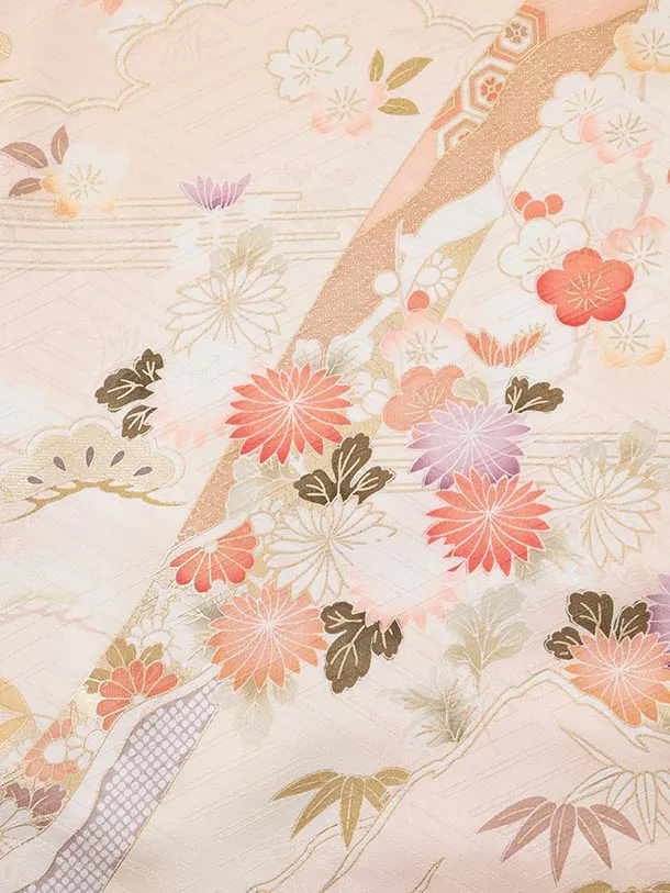 訪問着t1582 薄ピンク 熨斗几帳花