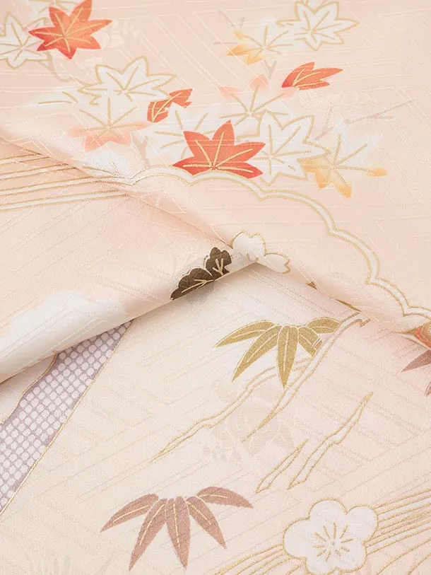 訪問着t1582 薄ピンク 熨斗几帳花