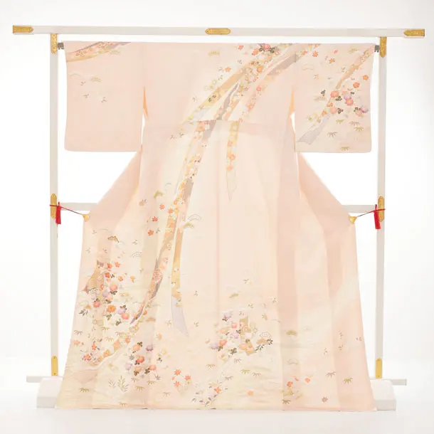 訪問着t1582 薄ピンク 熨斗几帳花