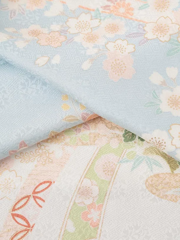 訪問着t1583 水色 熨斗に貝桶四季花