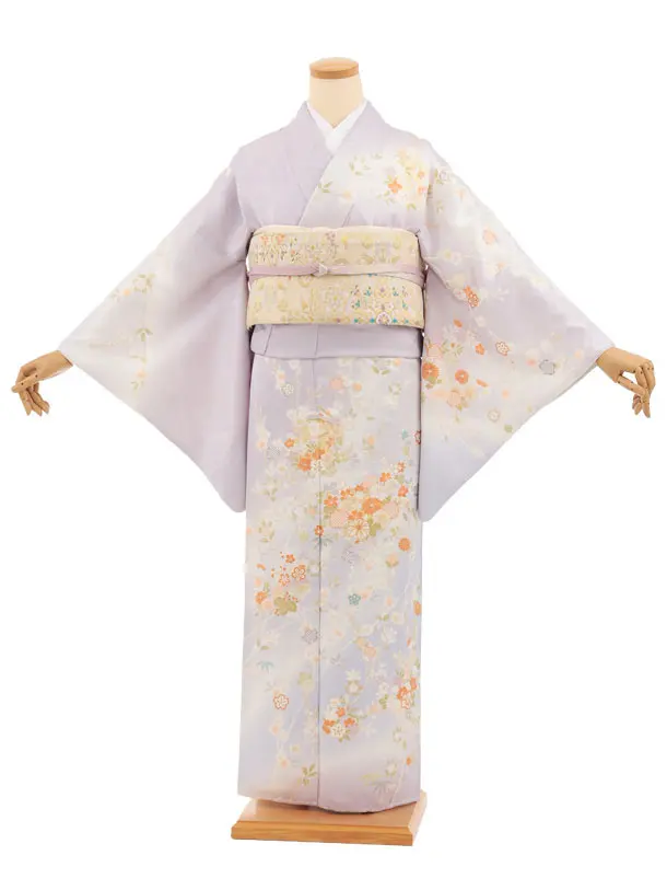 訪問着t1585 薄パープル 花紋桜
