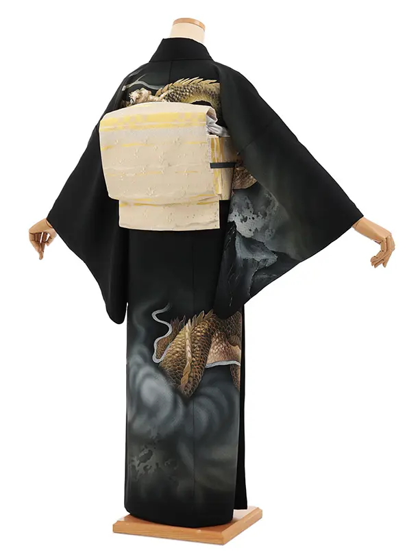 訪問着t1586 黒地 金の龍